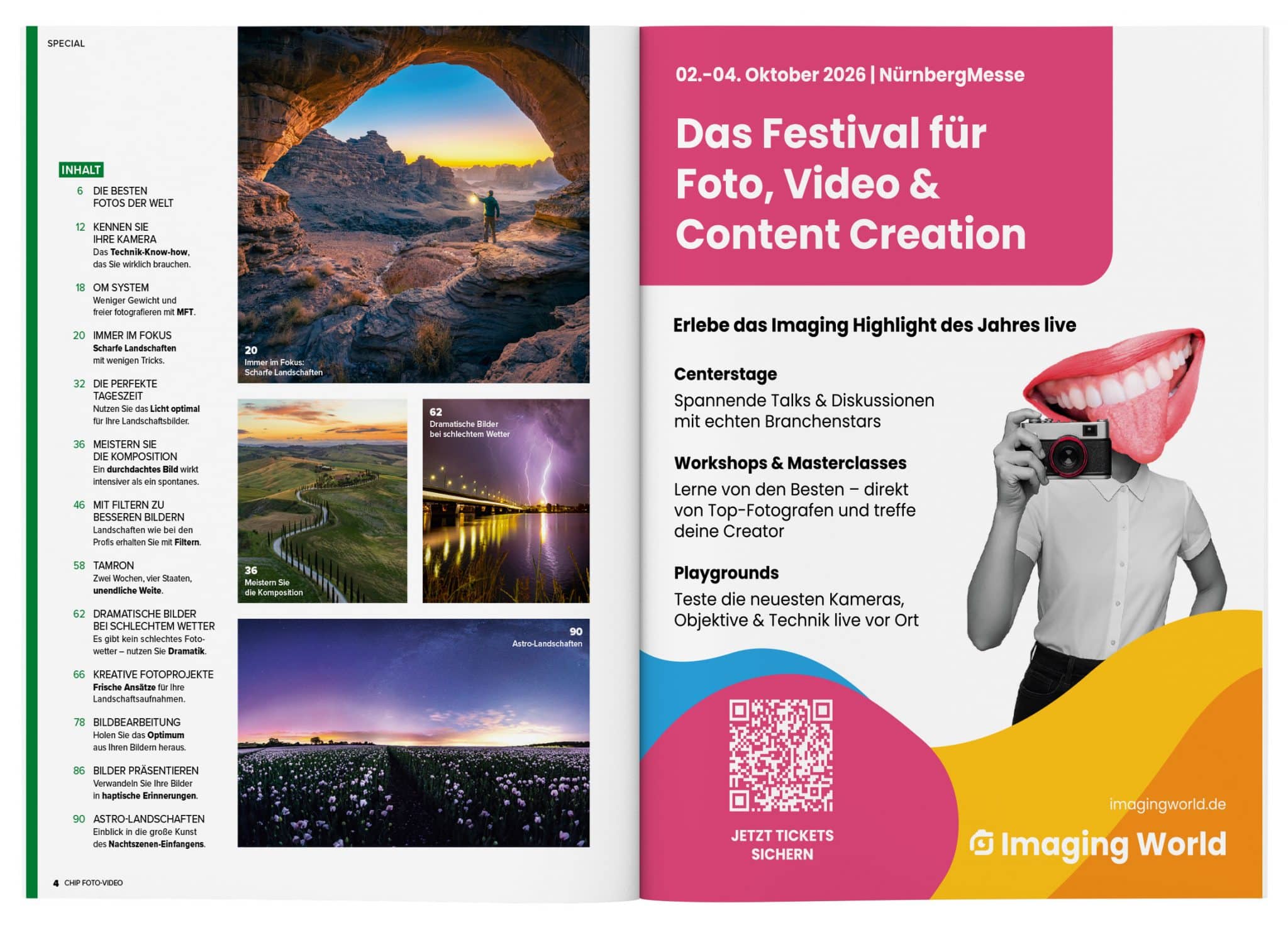 Inhaltsverzeichnis CHIP FOTO-VIDEO Special 2026 „Landschaftsfotografie"